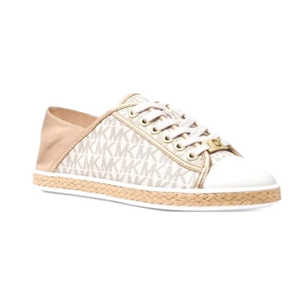 NWOT Michael Kors MK Logo Kristy Slide Espadrille Vanilla Gold, Size 9 - Picture 1 of 6